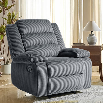 Fauteuil inclinable manuel rembourré en velours côtelé de coton avec accoudoirs larges