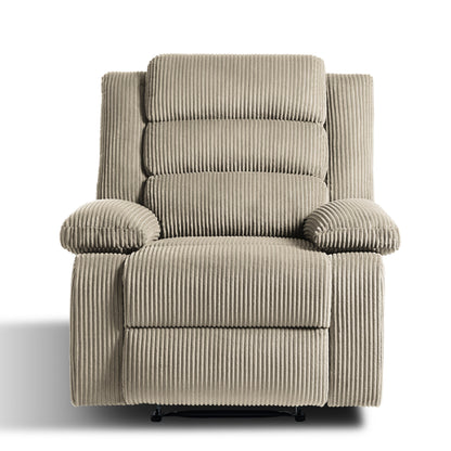 Fauteuil inclinable manuel rembourré en velours côtelé de coton avec accoudoirs larges