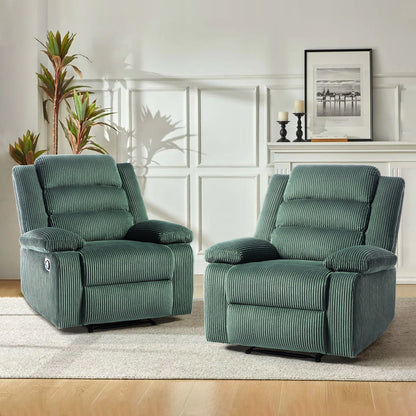 Fauteuil inclinable manuel rembourré en velours côtelé de coton avec accoudoirs larges