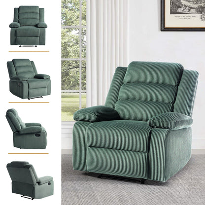 Fauteuil inclinable manuel rembourré en velours côtelé de coton avec accoudoirs larges