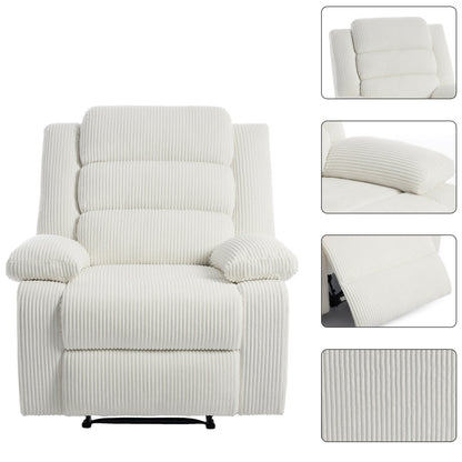 Fauteuil inclinable manuel rembourré en velours côtelé de coton avec accoudoirs larges