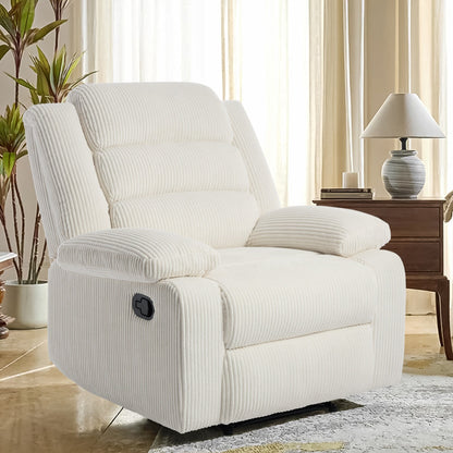 Fauteuil inclinable manuel rembourré en velours côtelé de coton avec accoudoirs larges