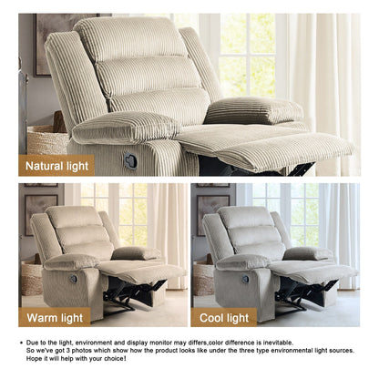 Fauteuil inclinable manuel rembourré en velours côtelé de coton avec accoudoirs larges