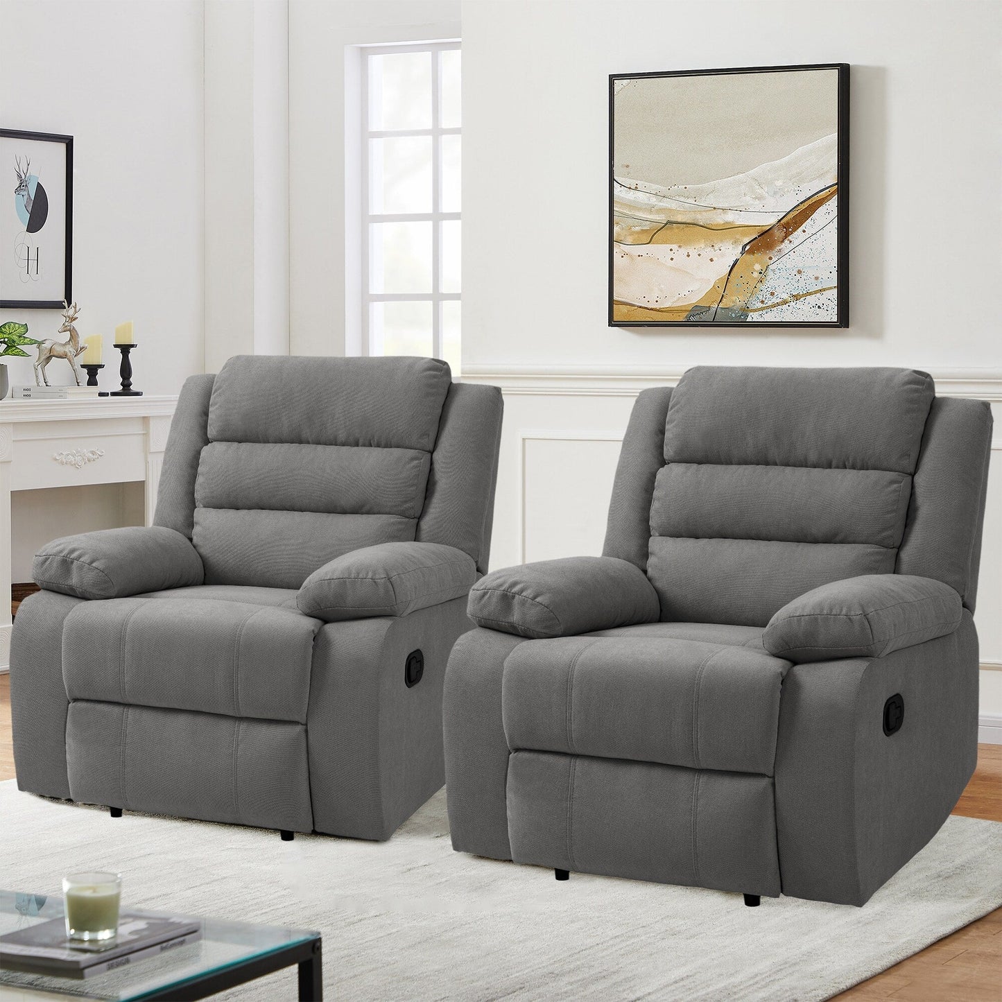 Fauteuil inclinable manuel rembourré en velours côtelé de coton avec accoudoirs larges