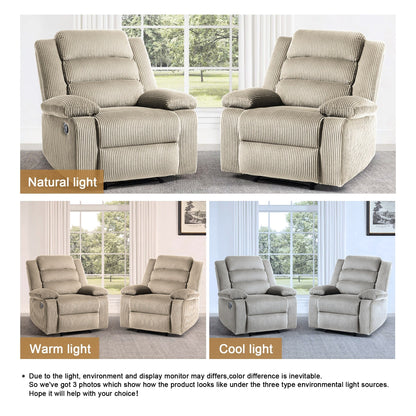 Fauteuil inclinable manuel rembourré en velours côtelé de coton avec accoudoirs larges