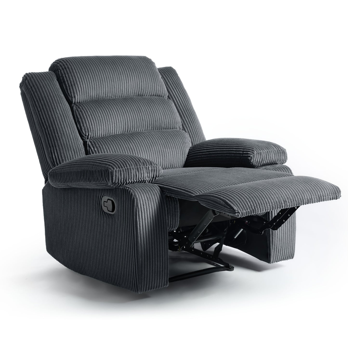 Fauteuil inclinable manuel rembourré en velours côtelé de coton avec accoudoirs larges