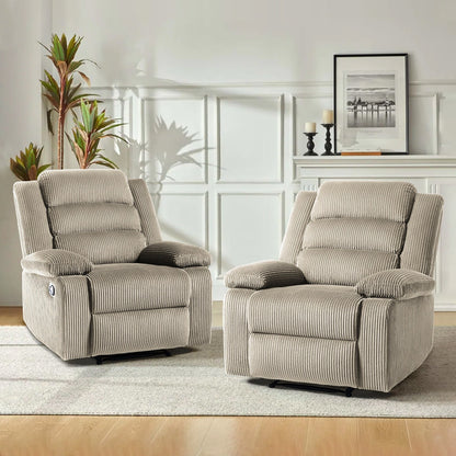 Fauteuil inclinable manuel rembourré en velours côtelé de coton avec accoudoirs larges