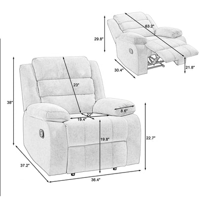 Fauteuil inclinable manuel rembourré en velours côtelé de coton avec accoudoirs larges