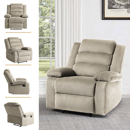 Fauteuil inclinable manuel rembourré en velours côtelé de coton avec accoudoirs larges