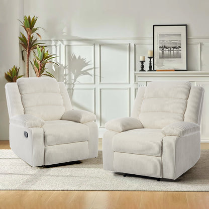 Fauteuil inclinable manuel rembourré en velours côtelé de coton avec accoudoirs larges