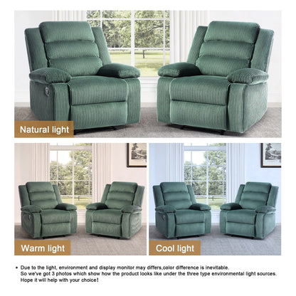 Fauteuil inclinable manuel rembourré en velours côtelé de coton avec accoudoirs larges