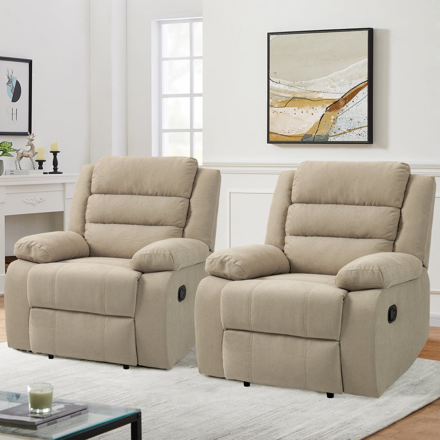 Fauteuil inclinable manuel rembourré en velours côtelé de coton avec accoudoirs larges