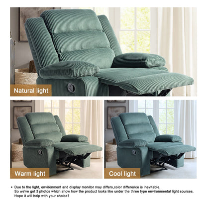 Fauteuil inclinable manuel rembourré en velours côtelé de coton avec accoudoirs larges