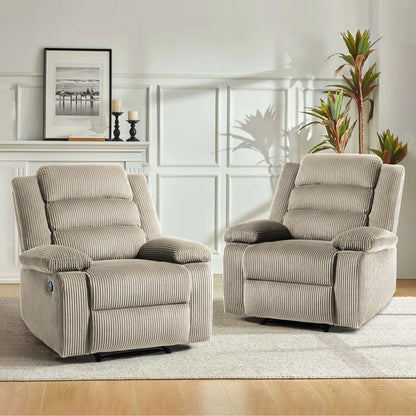 Fauteuil inclinable manuel rembourré en velours côtelé de coton avec accoudoirs larges