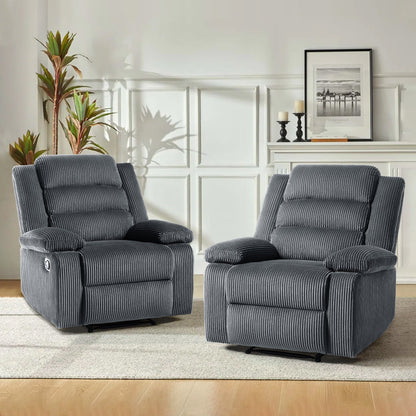 Fauteuil inclinable manuel rembourré en velours côtelé de coton avec accoudoirs larges