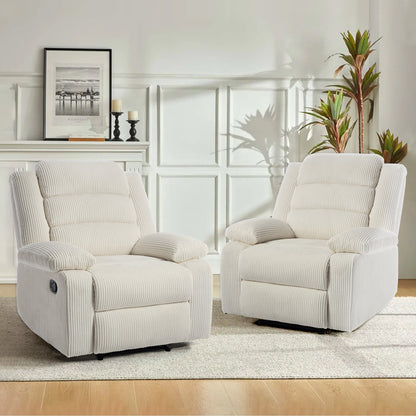 Fauteuil inclinable manuel rembourré en velours côtelé de coton avec accoudoirs larges