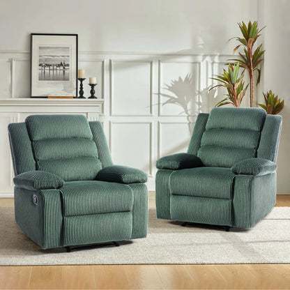 Fauteuil inclinable manuel rembourré en velours côtelé de coton avec accoudoirs larges