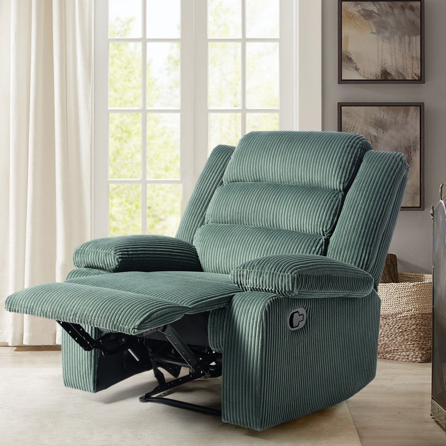 Fauteuil inclinable manuel rembourré en velours côtelé de coton avec accoudoirs larges