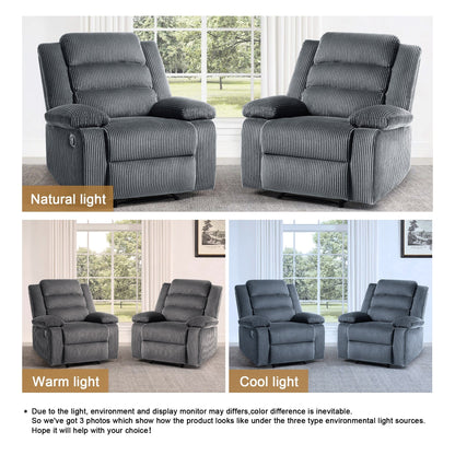 Fauteuil inclinable manuel rembourré en velours côtelé de coton avec accoudoirs larges