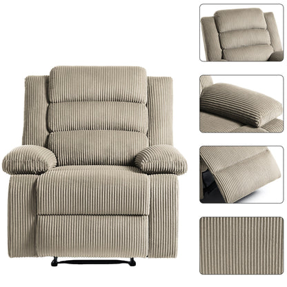 Fauteuil inclinable manuel rembourré en velours côtelé de coton avec accoudoirs larges