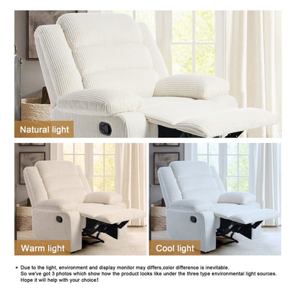 Fauteuil inclinable manuel rembourré en velours côtelé de coton avec accoudoirs larges