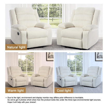 Fauteuil inclinable manuel rembourré en velours côtelé de coton avec accoudoirs larges