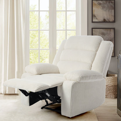 Fauteuil inclinable manuel rembourré en velours côtelé de coton avec accoudoirs larges