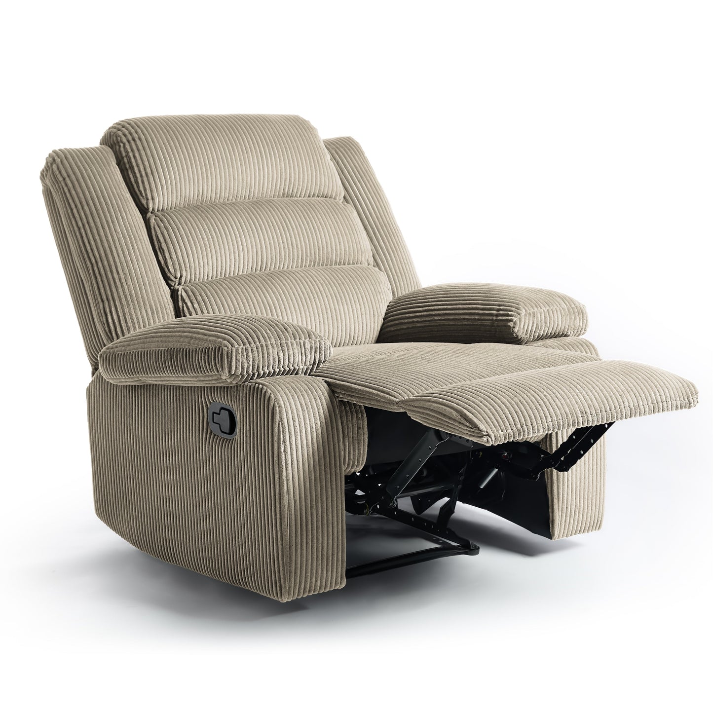 Fauteuil inclinable manuel rembourré en velours côtelé de coton avec accoudoirs larges