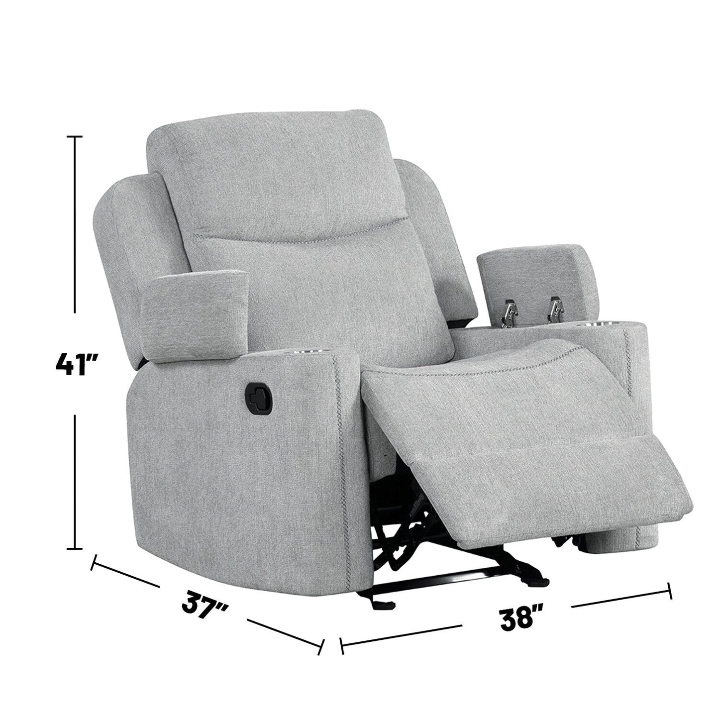 Fauteuil inclinable manuel rembourré avec 2 porte-gobelets, gris clair