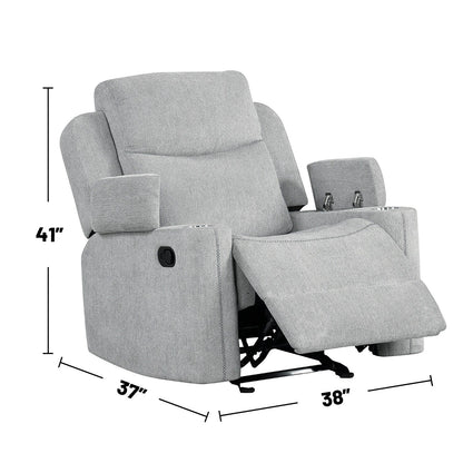 Fauteuil inclinable manuel rembourré avec 2 porte-gobelets, gris clair