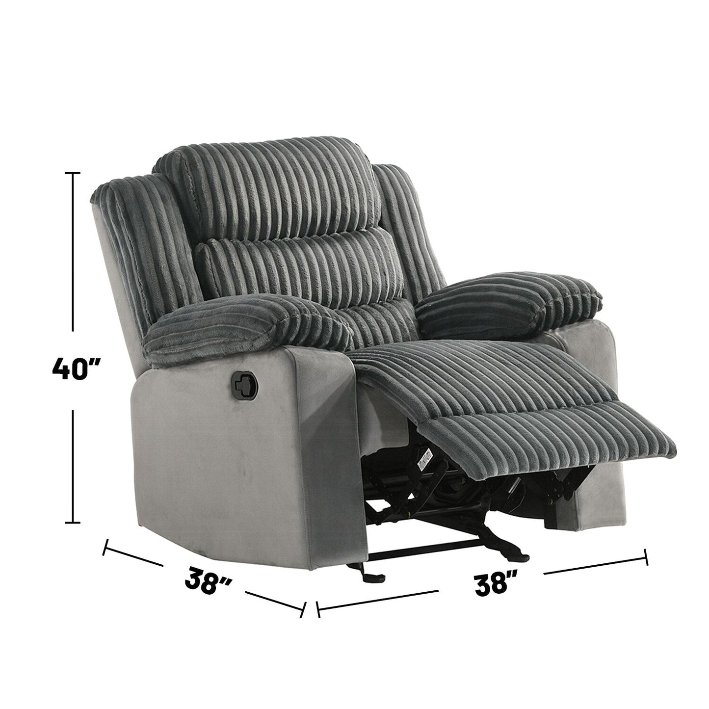 Fauteuil inclinable manuel rembourré avec accoudoirs coussinés, gris