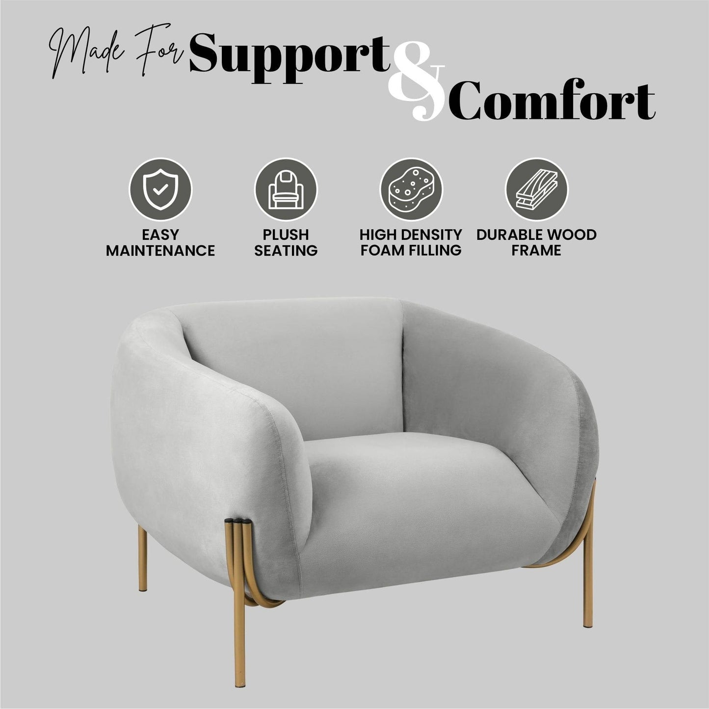 Canapé 1 place capitonné en velours LeisureMod Zuno - Fauteuil d'appoint confortable pour la maison, le bureau, le salon et la chambre