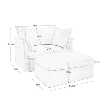 Fauteuil rembourré avec pouf, fauteuil à assise profonde et pouf large pour salon