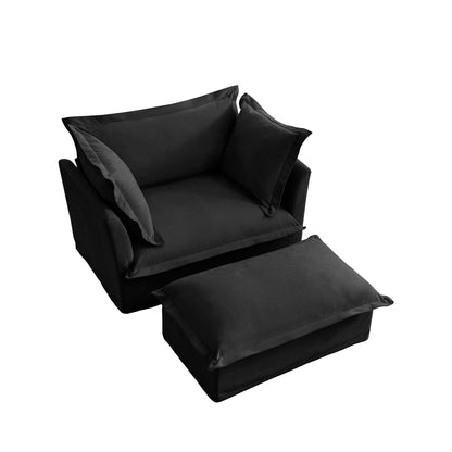 Fauteuil rembourré avec pouf, fauteuil à assise profonde et pouf large pour salon
