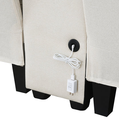 Canapé rembourré avec console, 2 porte-gobelets et 2 ports USB, chargement filaire ou sans fil, canapés en lin avec 4 coussins