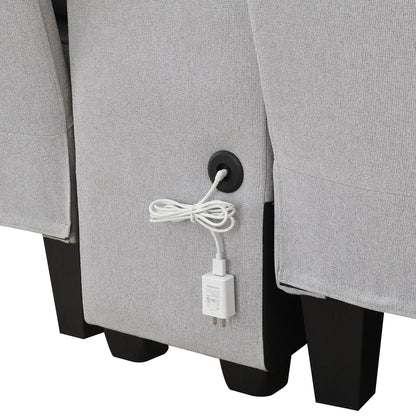 Canapé rembourré avec console, 2 porte-gobelets et 2 ports USB, chargement filaire ou sans fil, canapés en lin avec 4 coussins