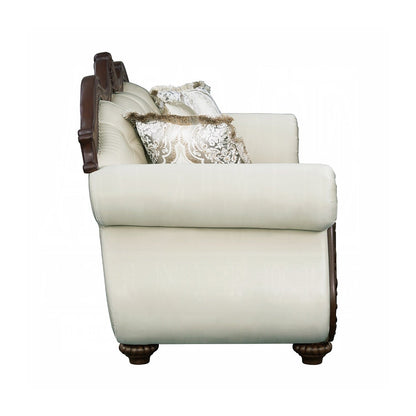 Canapé rembourré avec dossier capitonné en beige et cerisier