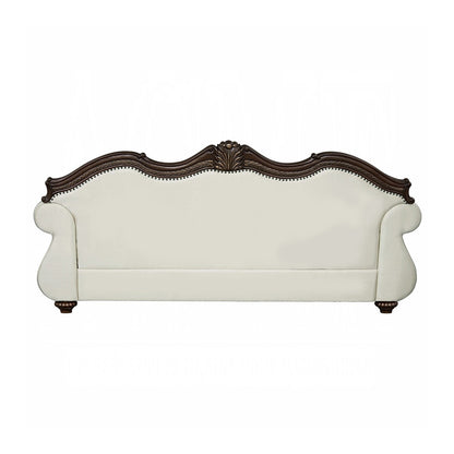 Canapé rembourré avec dossier capitonné en beige et cerisier