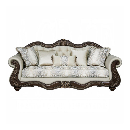 Canapé rembourré avec dossier capitonné en beige et cerisier