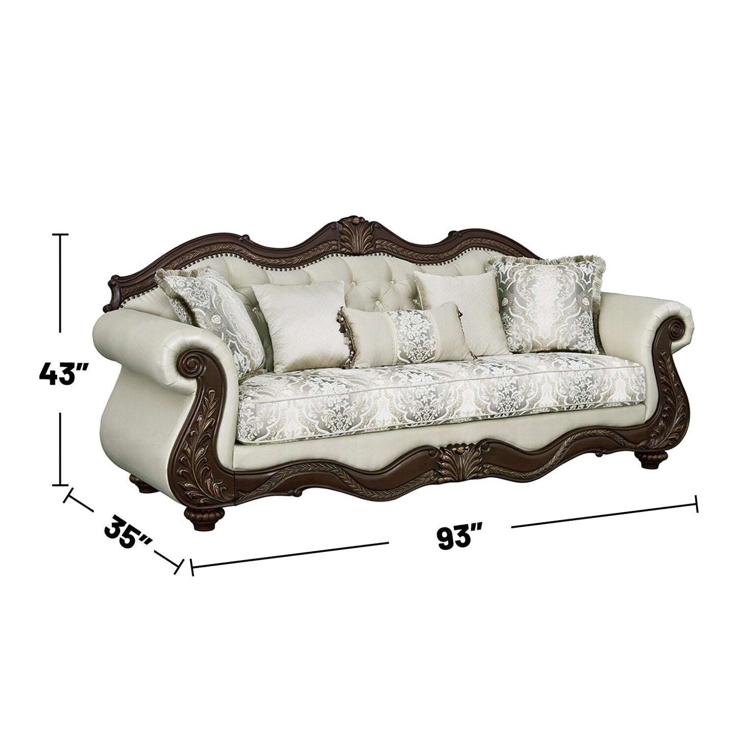 Canapé rembourré avec dossier capitonné en beige et cerisier