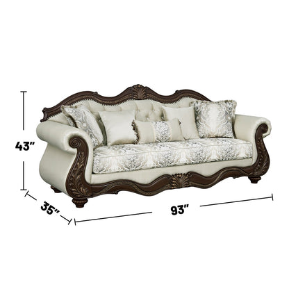 Canapé rembourré avec dossier capitonné en beige et cerisier