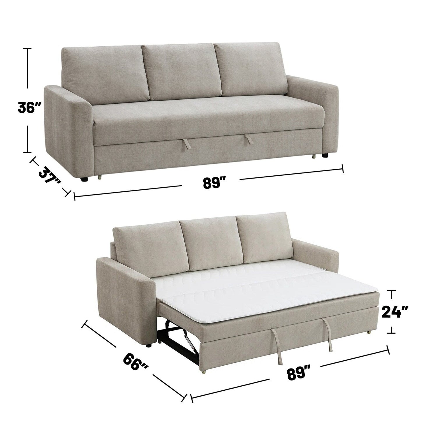 Canapé-lit gigogne rembourré beige