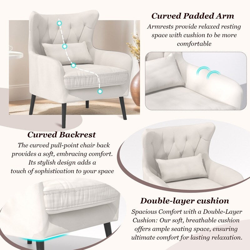 Fauteuil d'appoint rembourré en velours touffeté et métal avec coussin épais, deux fauteuils causeuse