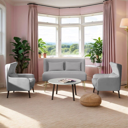 Fauteuil d'appoint rembourré en velours touffeté et métal avec coussin épais, deux fauteuils causeuse