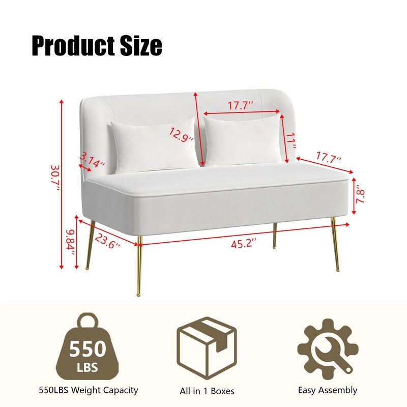 Fauteuil d'appoint rembourré en velours touffeté et métal avec coussin épais, deux fauteuils causeuse