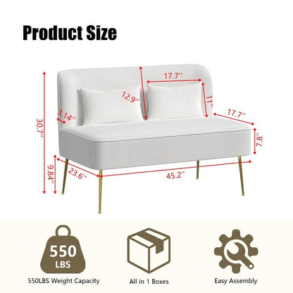 Fauteuil d'appoint rembourré en velours touffeté et métal avec coussin épais, deux fauteuils causeuse