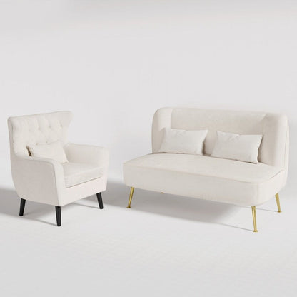 Fauteuil d'appoint rembourré en velours touffeté et métal avec coussin épais, deux fauteuils causeuse