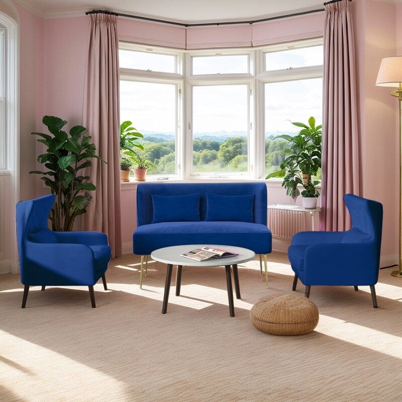 Fauteuil d'appoint rembourré en velours touffeté et métal avec coussin épais, deux fauteuils causeuse