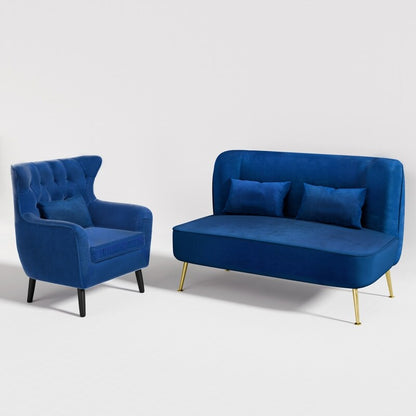 Fauteuil d'appoint rembourré en velours touffeté et métal avec coussin épais, deux fauteuils causeuse
