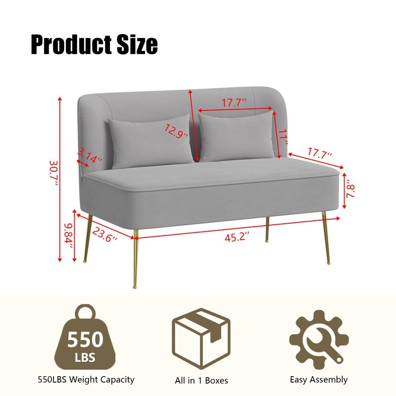 Fauteuil d'appoint rembourré en velours touffeté et métal avec coussin épais, deux fauteuils causeuse